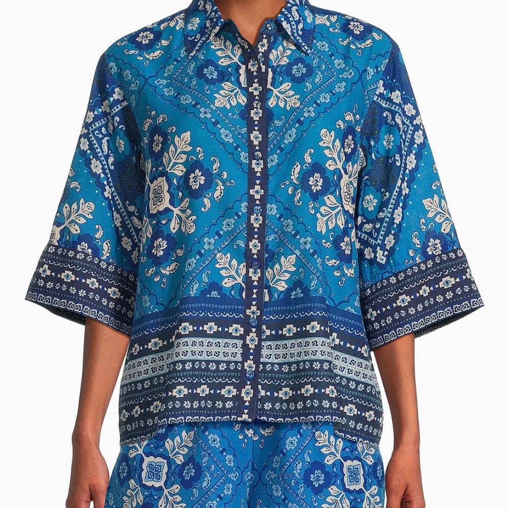 NWT Johnny Was Printed Kimono-Sleeve Shirt size small